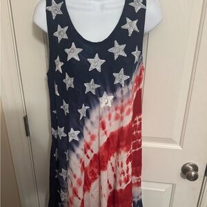 Exist Dress Women's One Size Boho Painted Stars USA 4th Of July Sleeveless NWT